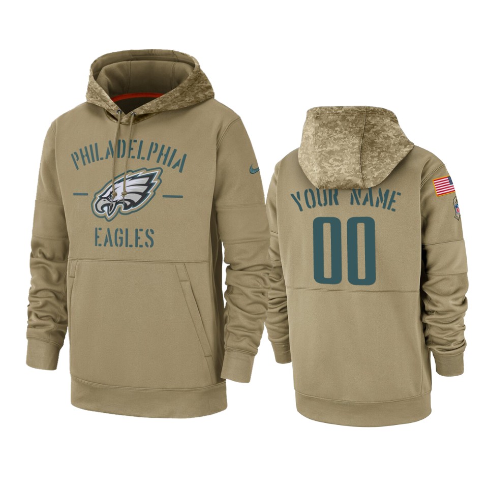 Men's Philadelphia Eagles Customized Tan 2019 Salute to Service Sideline Therma Pullover Hoodie